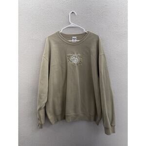 Jerzees Womens Sweatshirt Size XL Tan Embroidered Rose Crewneck Vintage